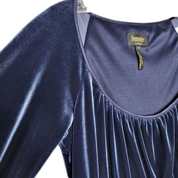 Laundry by Shelli Segal Blue Velvet Side Ruched Dress Size 4 - Picture 3 of 11